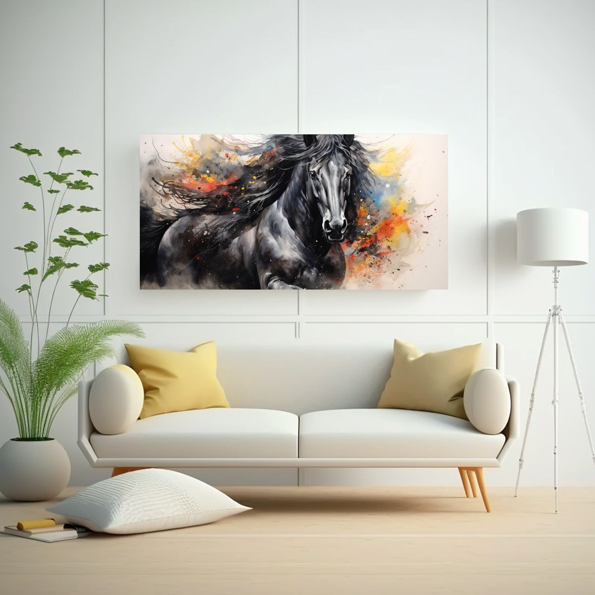 GENERICO - Pintura Estilo Acuarela Colorida De Un Caballo 100x50 Cm