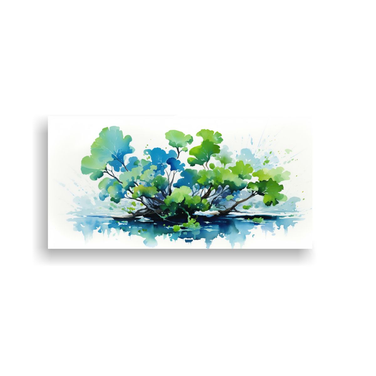 GENERICO - Pintura Abstracta De Ginkgo Biloba Verde Y Azul 80x40 Cm