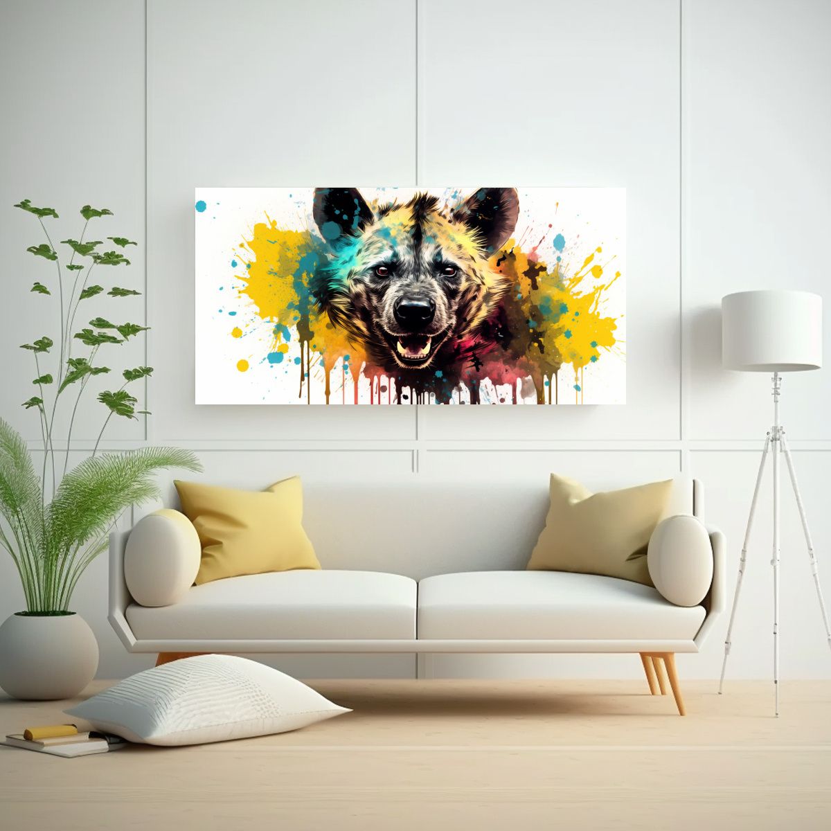 GENERICO - Pintura De Hyena En Acuarelas Con Diseño Lineal 80x40 Cm