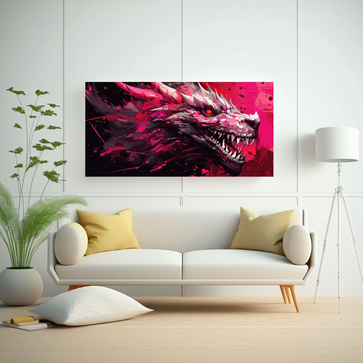 GENERICO - Cuadro Decorativo Elegancia Dragón Rojo Y Rosa 60x30 Cm