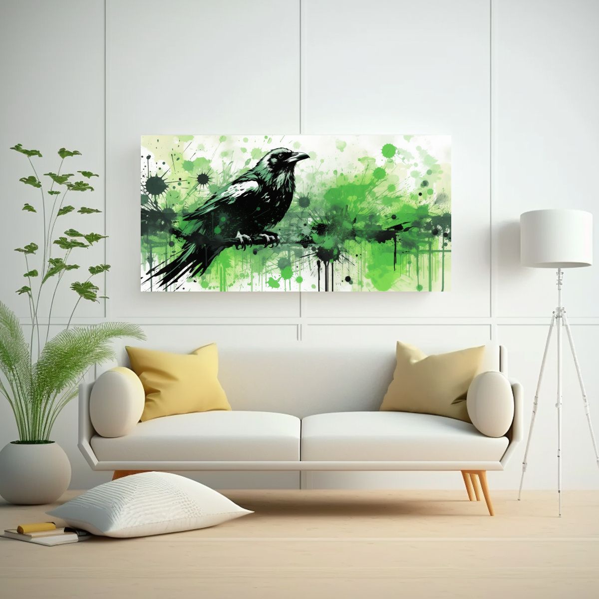 GENERICO - Cuadro Única De Cuervos Y Cornejas En Verde Y 60x30 Cm