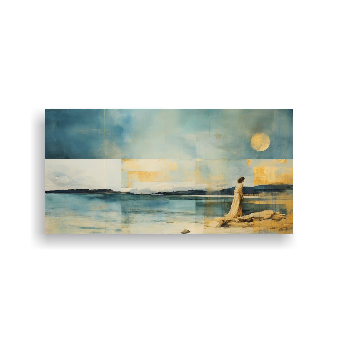 GENERICO - Cuadro Decorativo Resolución Alta En Teal Y Oro 80x40 Cm