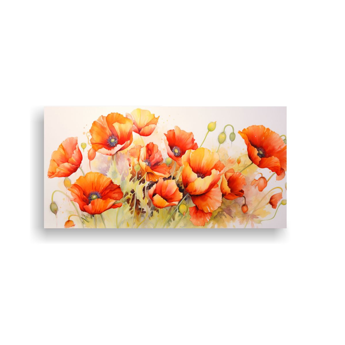 GENERICO - Pintura Abstracta De Amapolas Rojas Y Naranjas En 60x30 Cm