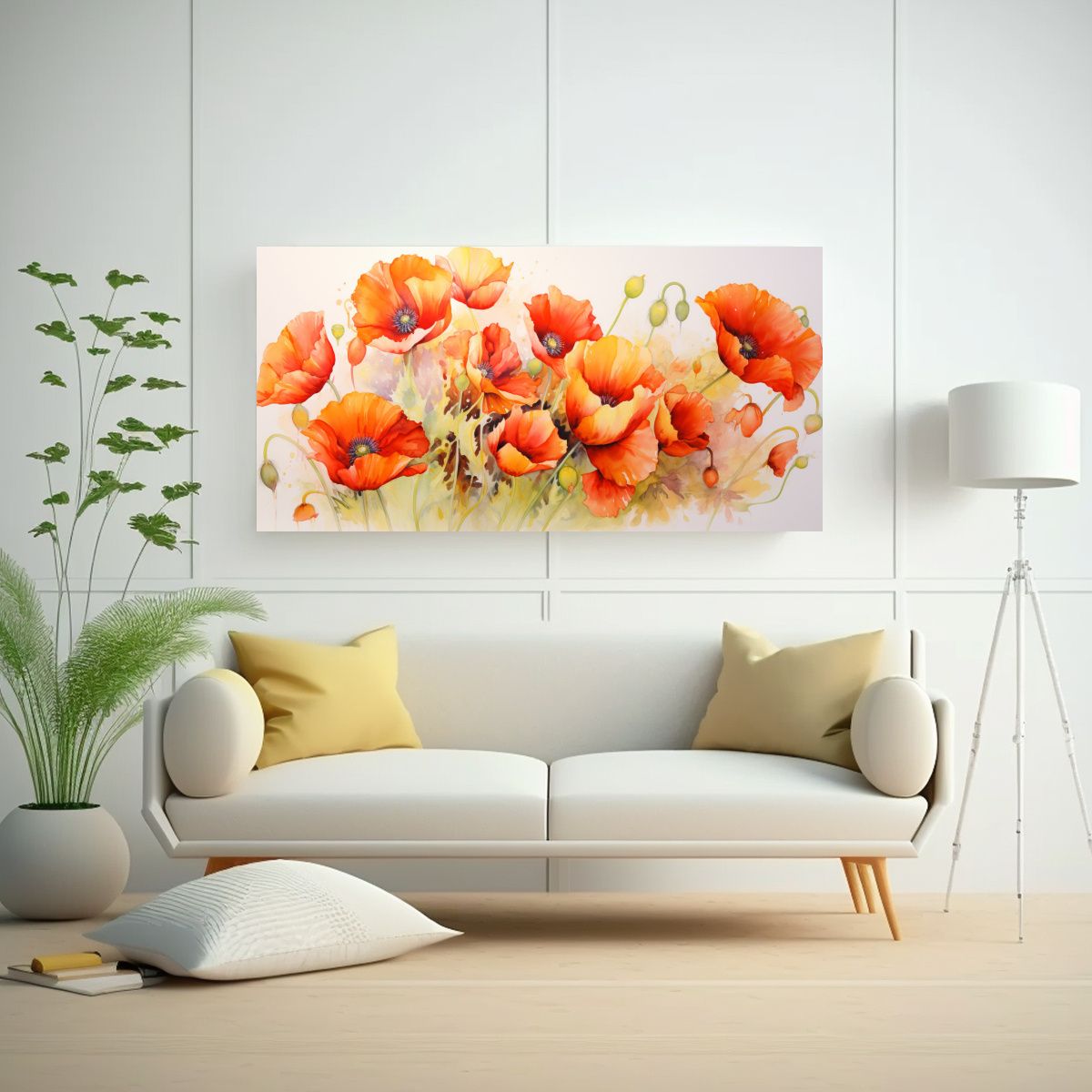 GENERICO - Pintura Abstracta De Amapolas Rojas Y Naranjas En 60x30 Cm