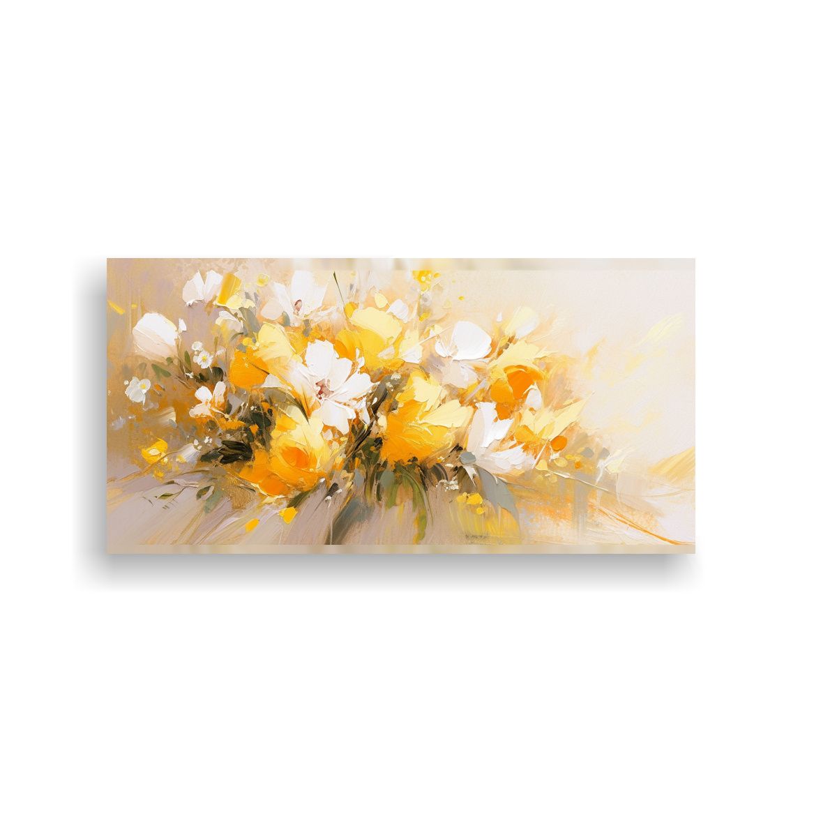 GENERICO - Cuadro Floral Amarillo Y Blanco En Bastidor De 100x50 Cm