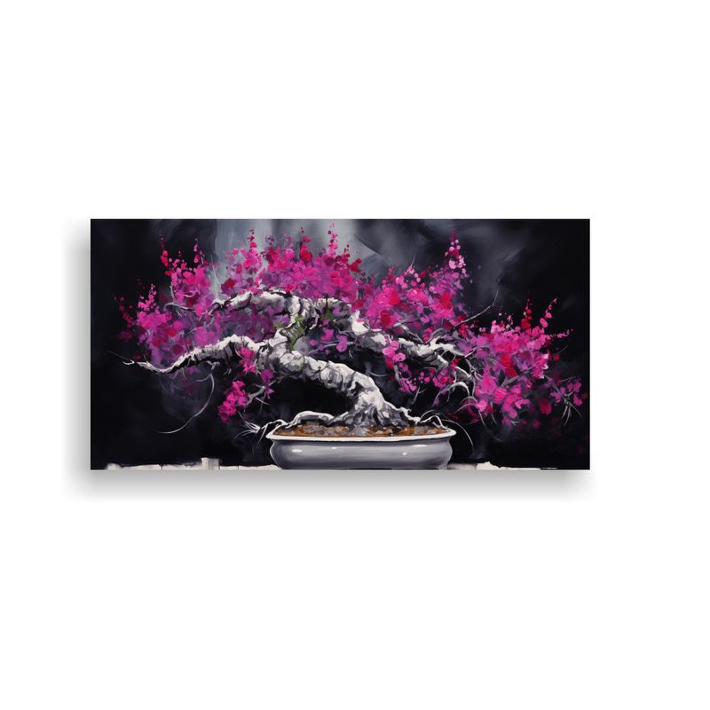 GENERICO - Pintura Abstracta Relieve Bougainvillea Bonsái 80x40 Cm
