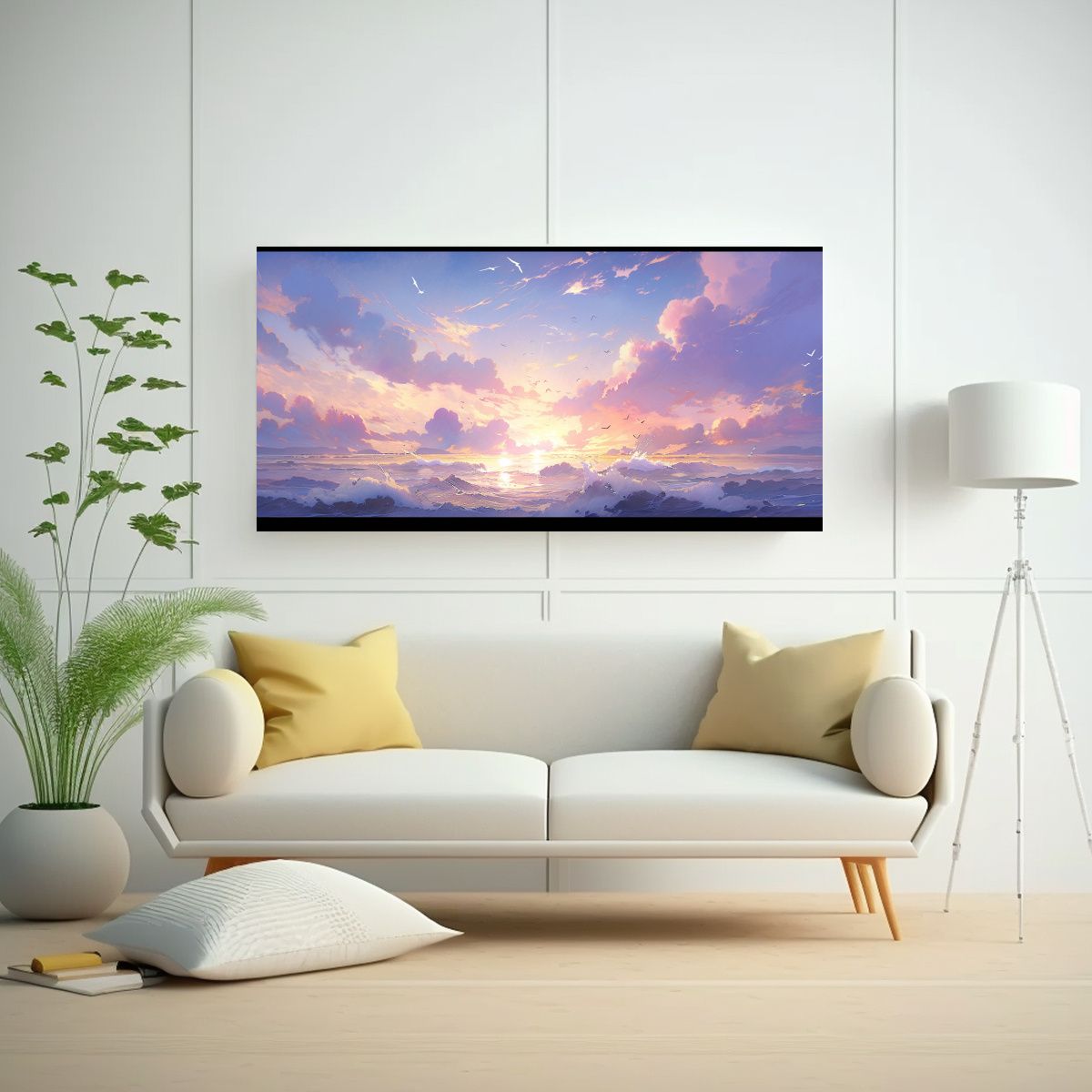 GENERICO - Cuadro Enigmática Mar Y Cielo Púrpuras Pintura 100x50 Cm