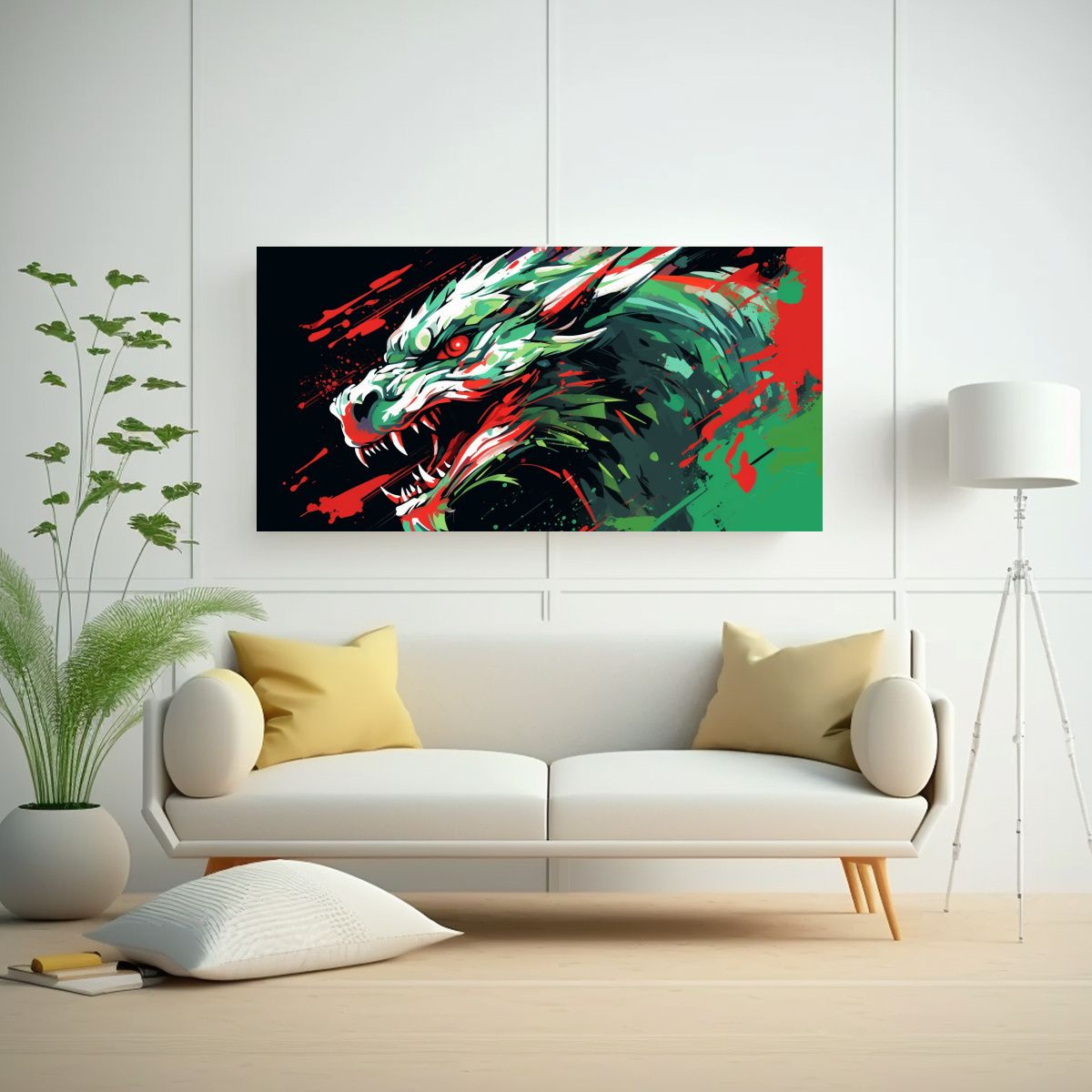 GENERICO - Pinturas Decorativas Modernas Dragón En Verde Y 100x50 Cm.