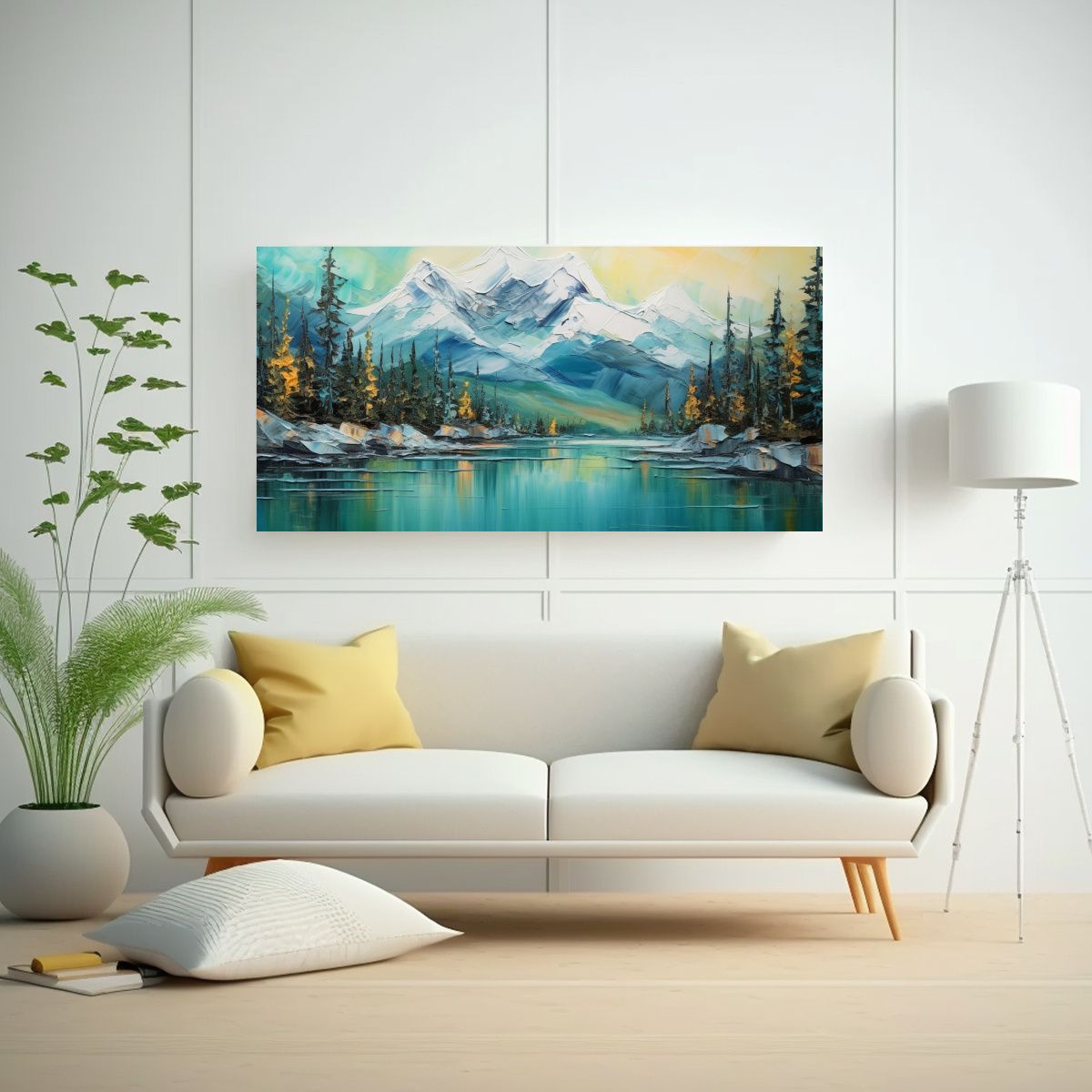 GENERICO - Cuadros Montañas Nieve Árboles Impacto Visual 100x50 Cm