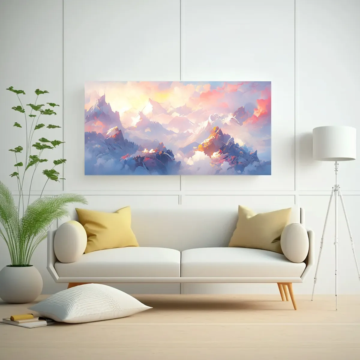 GENERICO - Pintura Abstracta De Montañas Nevadas Con 60x30 Cm