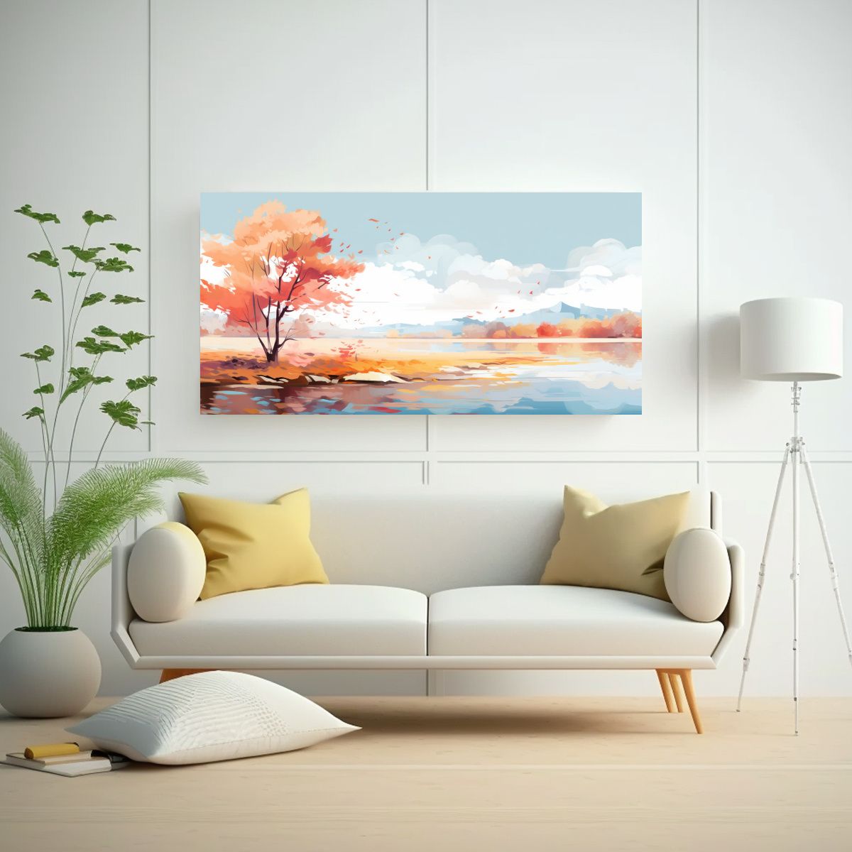 GENERICO - Paisaje Otoñal Con Colores Pasteles En Arte Pop 100x50 Cm