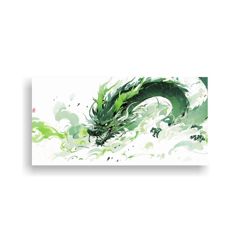 GENERICO - Pintura Decorativa Dragón En Acuarelas Y Verde 80x40 Cm