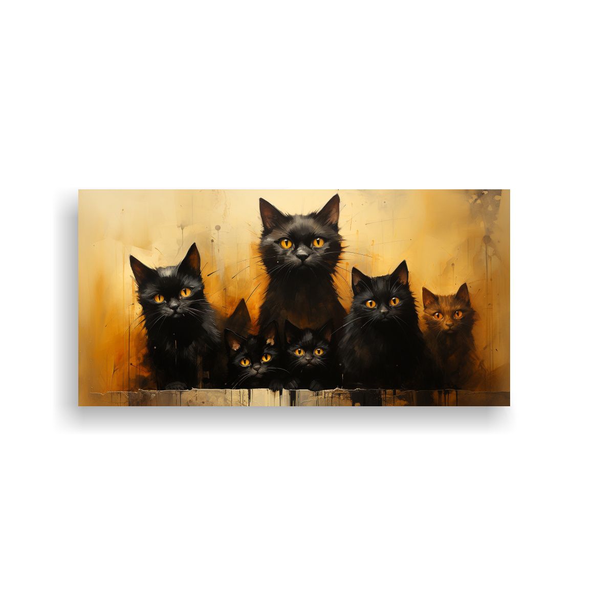 GENERICO - Pinturas De Decoración Gatos Negros En Una Pila 60x30 Cm