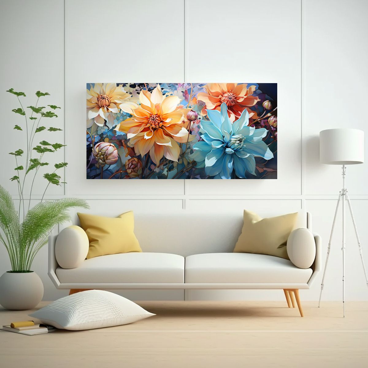 GENERICO - Pintura De Arte De Pared Abstracta De Dalias En 80x40 Cm