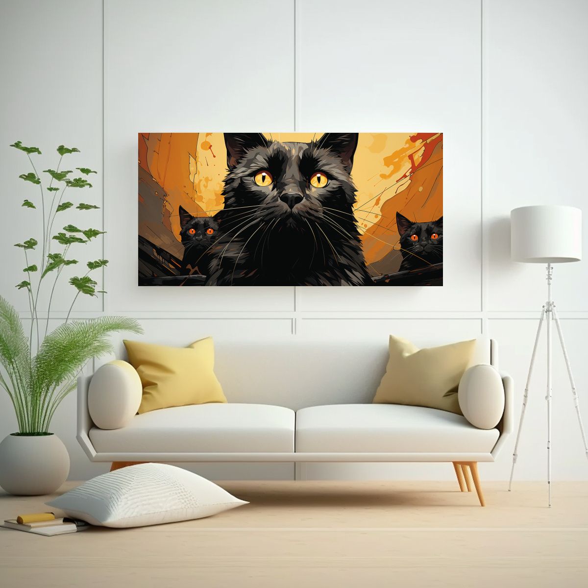 GENERICO - Pinturas Decorativas De Gatos Negros En Una Pila 100x50 Cm.