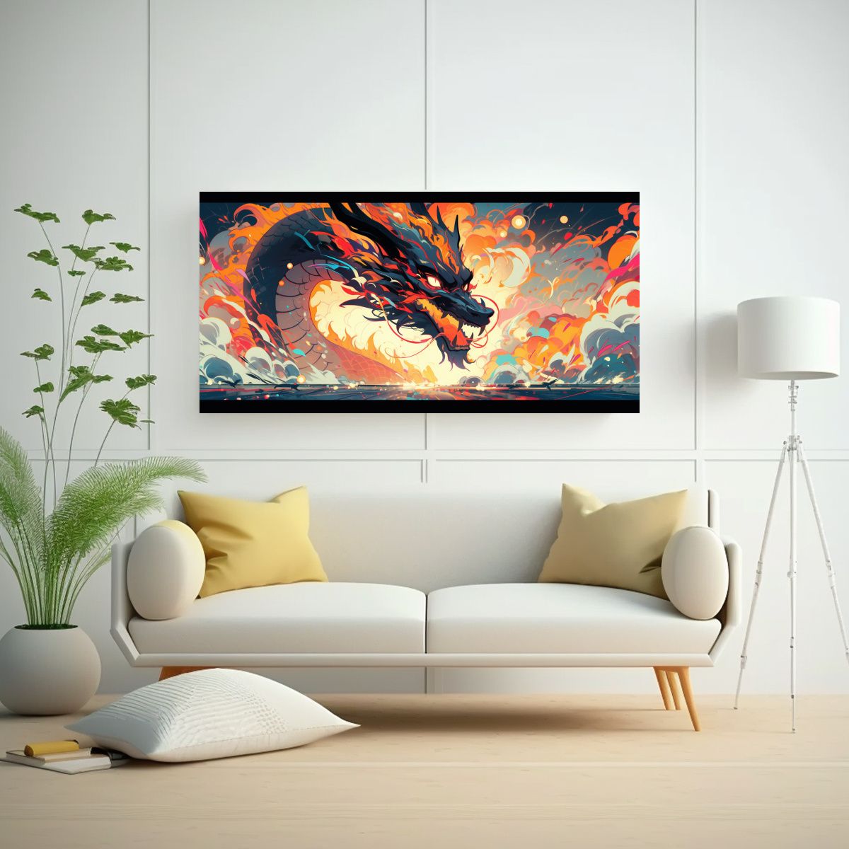 GENERICO - Lienzo De Tela Abstracción Dragón En Colores 100x50 Cm