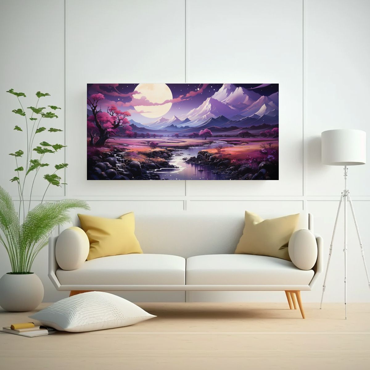 GENERICO - Cuadro Con Luna Junto A Montañas Al Atardecer 60x30 Cm