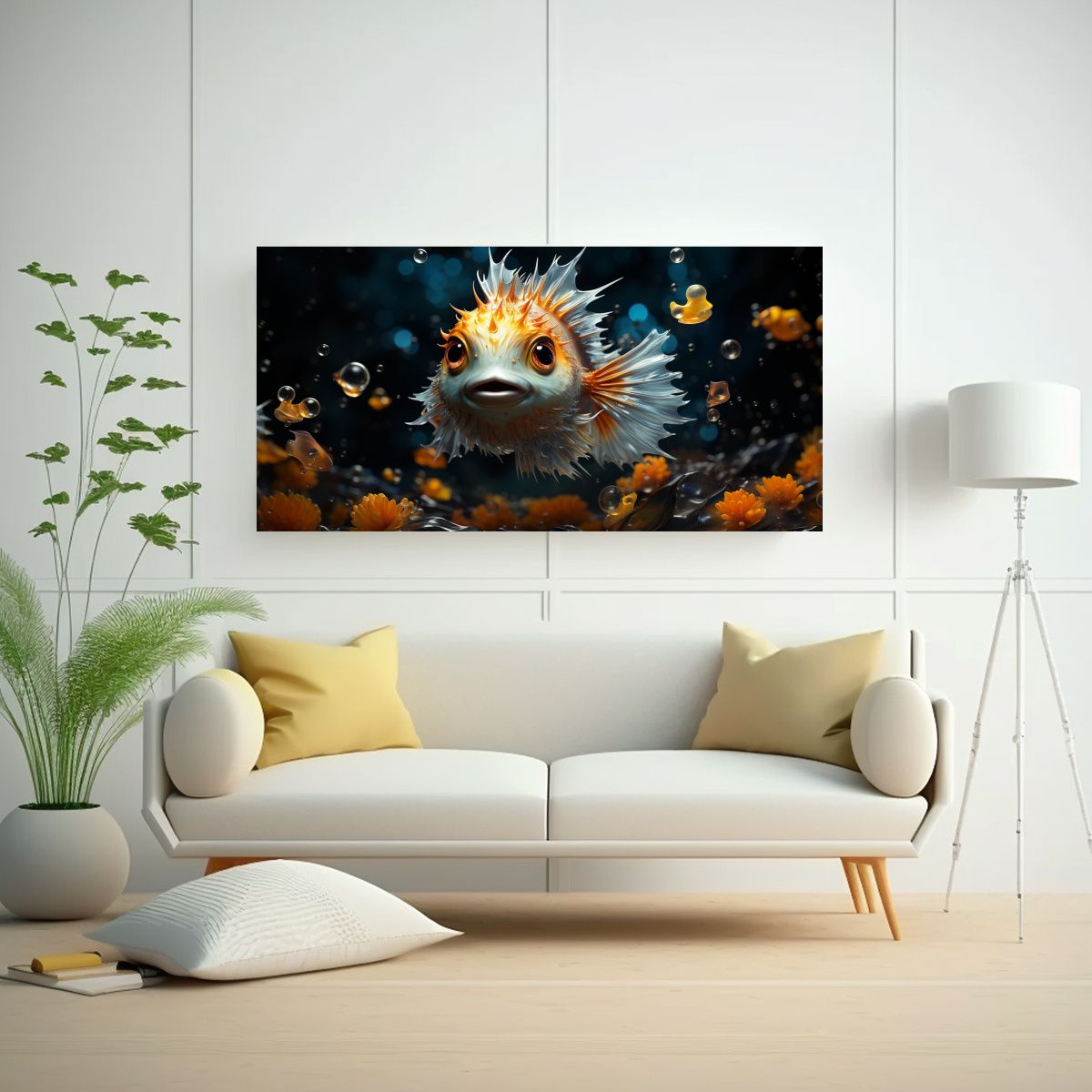 GENERICO - Pintura Al Estilo óleo De Un Pez Globo En Estilo 60x30 Cm