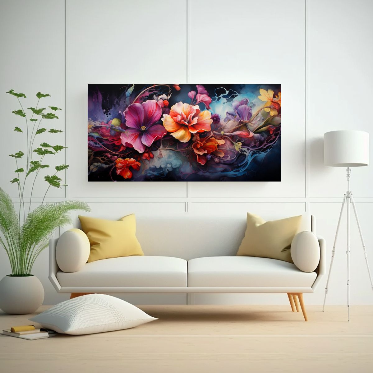 GENERICO - Pintura Abstracta Decorativa Con Flores Arte De 60x30 Cm