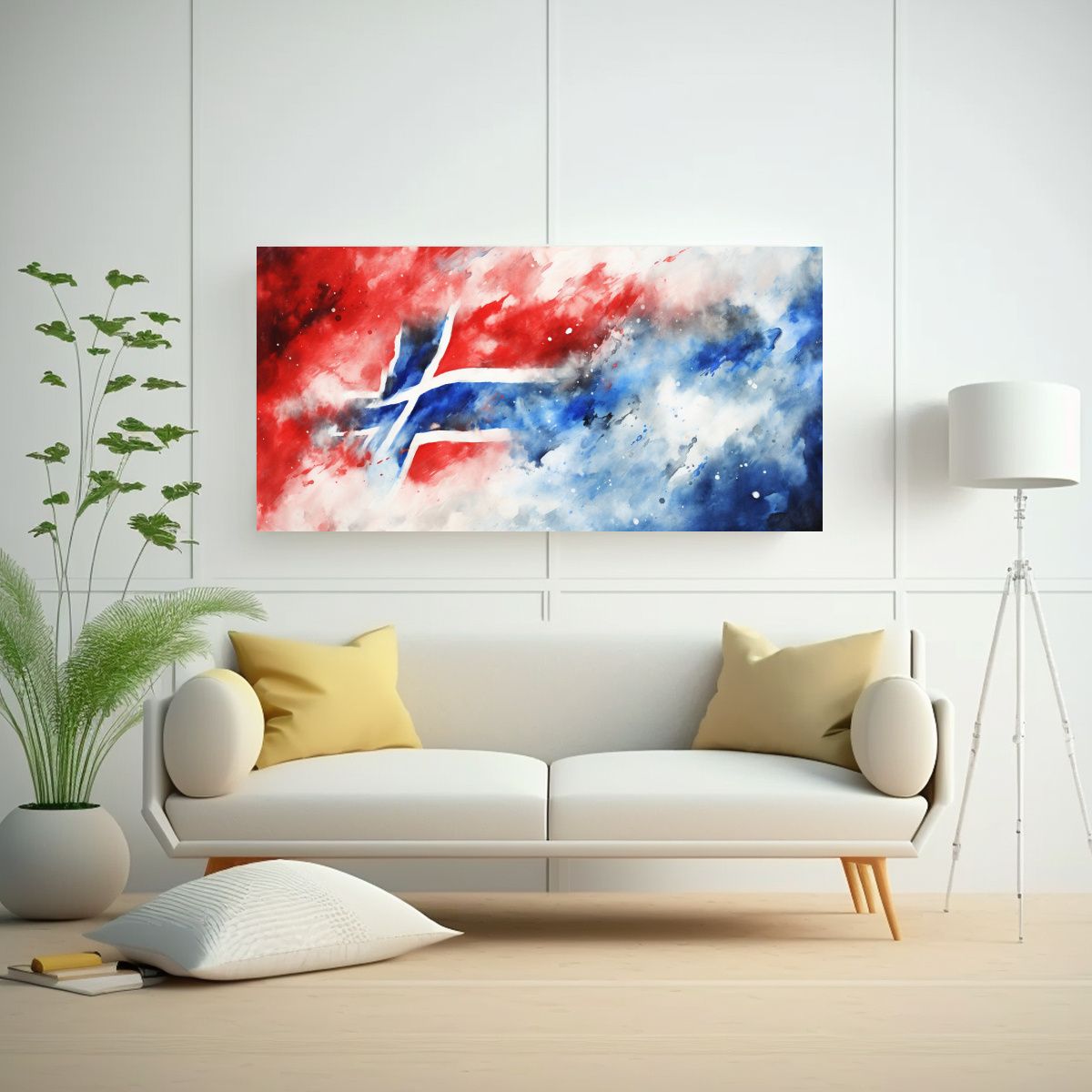 GENERICO - Pintura Abstracta De La Bandera Noruega En Tela 100x50 Cm.