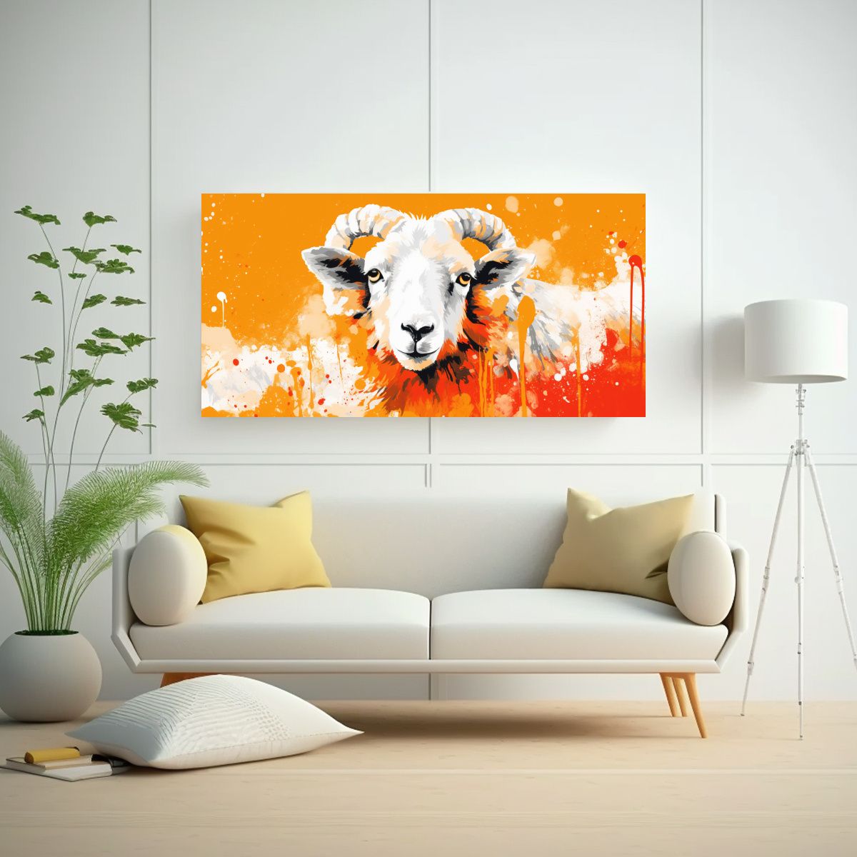 GENERICO - Cuadro Decorativo Vibrante Oveja En Blanco Y 100x50 Cm