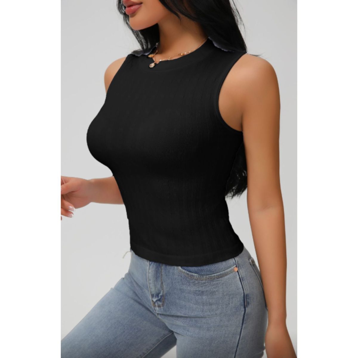 LIKE SHOP - Polera Corta Mujer Top Sin Manga Full Elasticada Diseño 9013