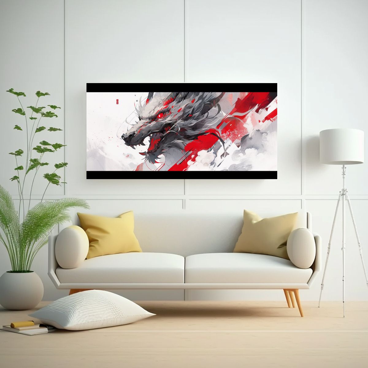 GENERICO - Cuadro Conceptual Dragón Blanco Y Rojo En 100x50 Cm