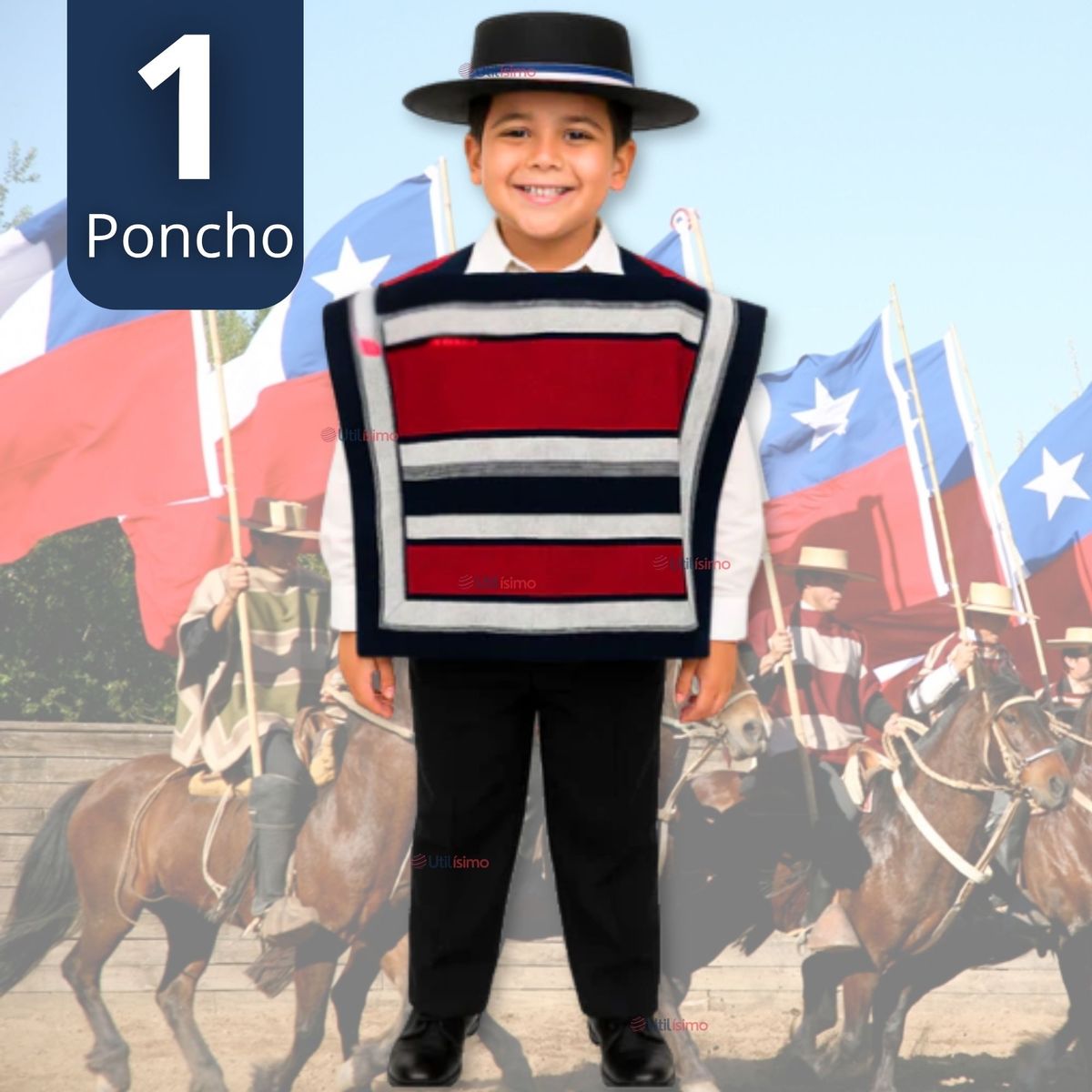 UTILISIMO - Poncho Manta Huaso Cueca Fiestas Patrias Para Niños