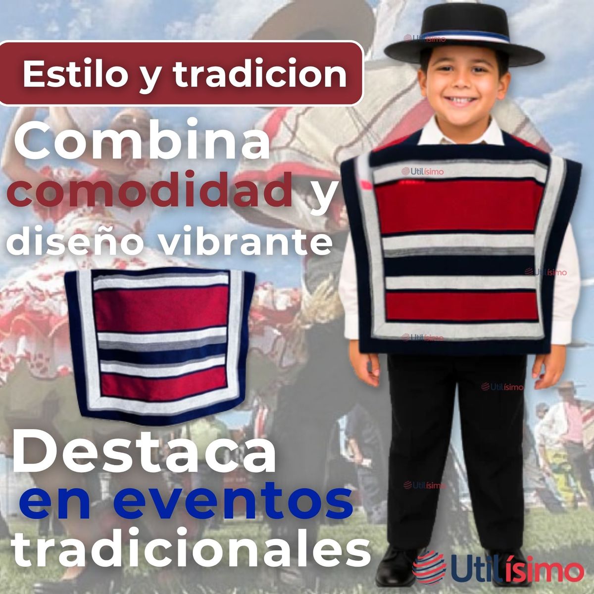 UTILISIMO - Poncho Manta Huaso Cueca Fiestas Patrias Para Niños