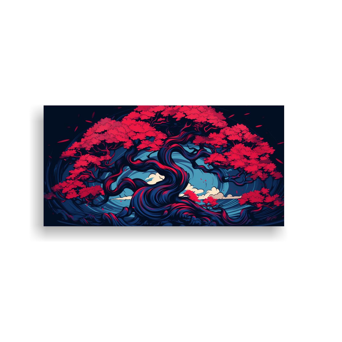 GENERICO - Lienzo Decorativo Bonsái Rojo Y Azul Ambiente 100x50 Cm