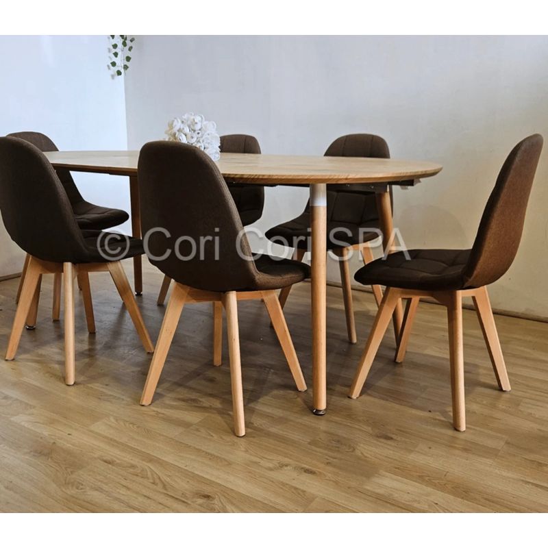 CORI CORI - Comedor Mesa Expandible 100-140-180cm + 6 Sillas Capitonne Velvet Cafe