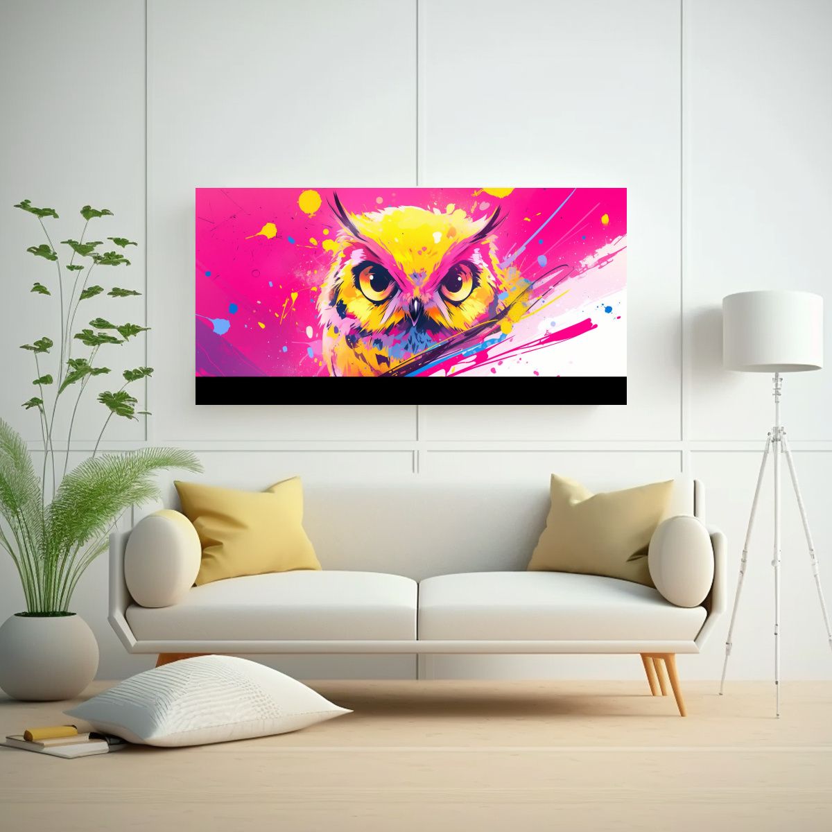 GENERICO - Cuadro Tela Bastidor Hogar Deco Búho Amarillo Y 100x50 Cm