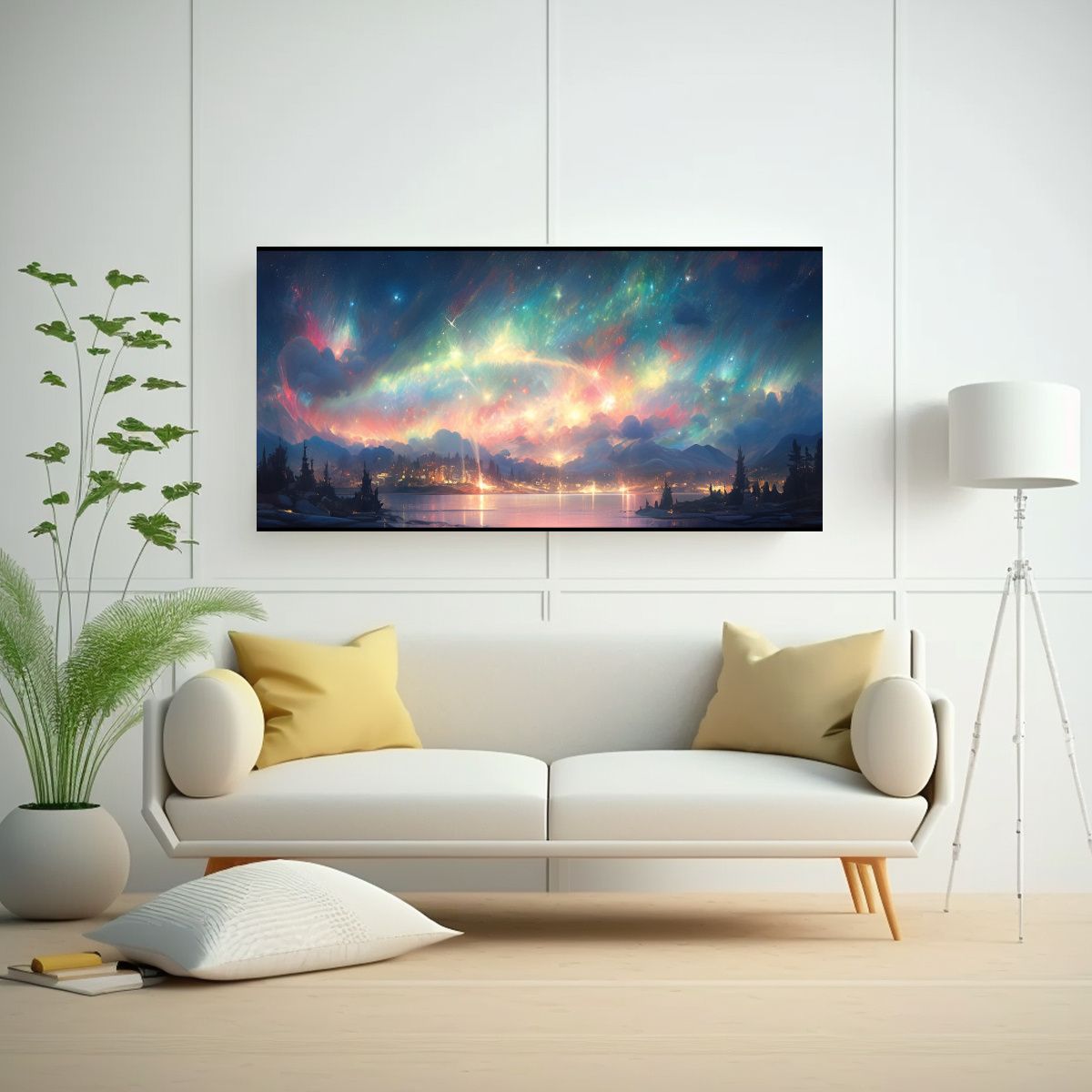 GENERICO - Cuadro Decorativo Aurora Boreal Con Arcoíris Y 80x40 Cm