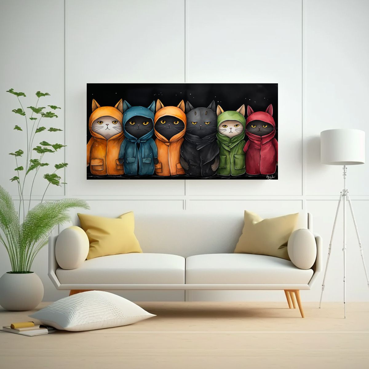 GENERICO - Pintura Mural Con Patrón De Gatos Vestidos Con 60x30 Cm
