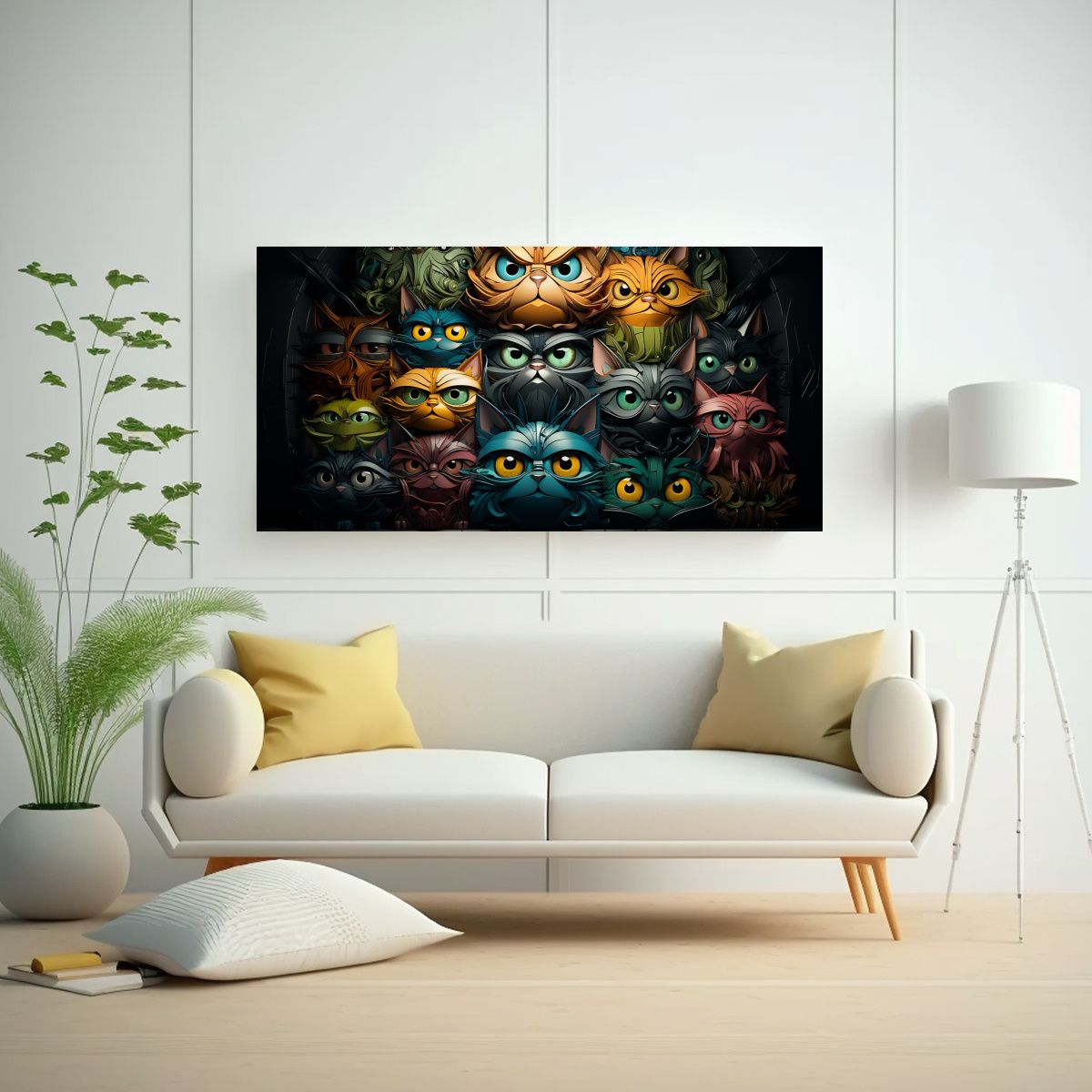 GENERICO - Cuadro Abstracto De Gatos De Colores Apilados 80x40 Cm