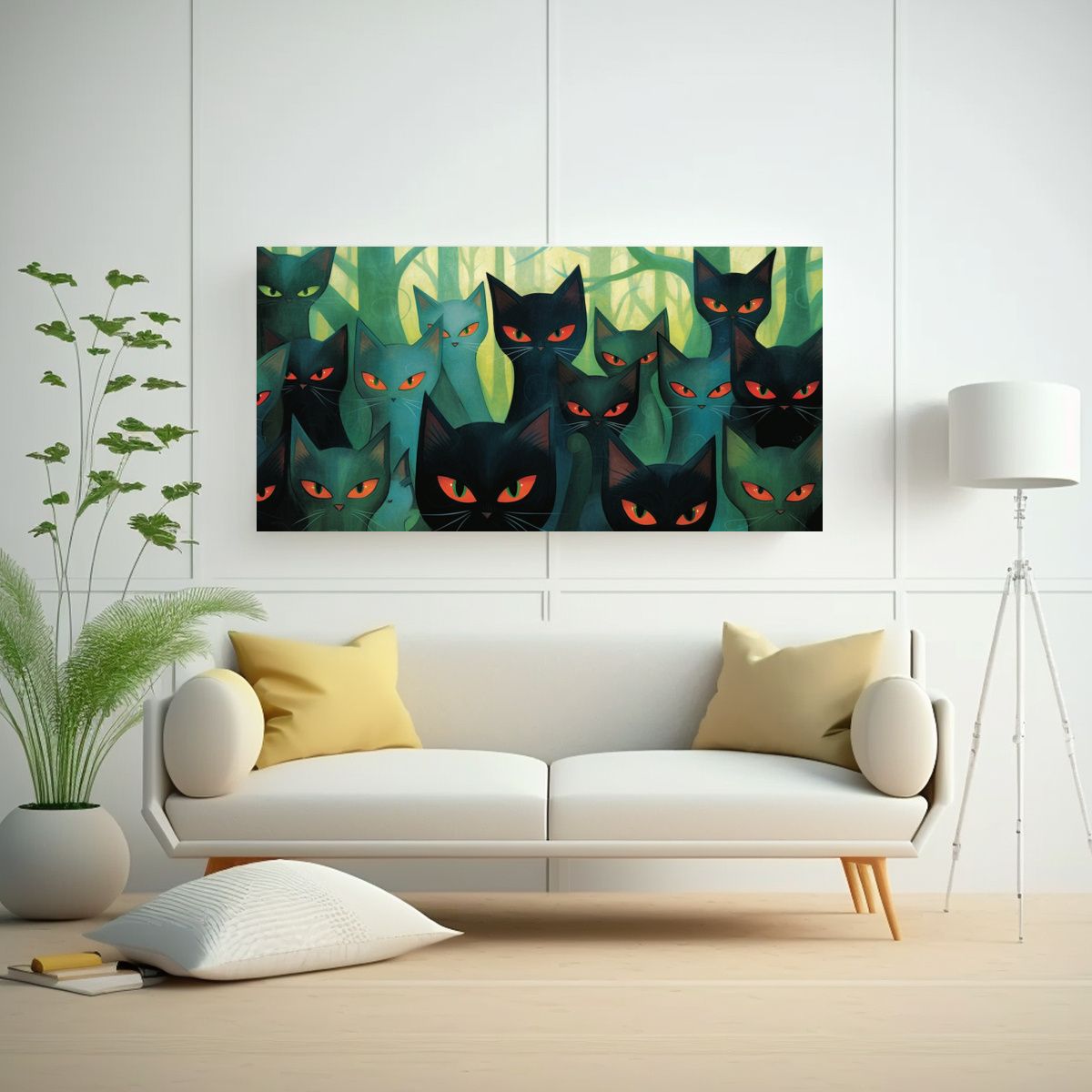 GENERICO - Pintura Impresionante De Gatos Negros Por Tom 60x30 Cm