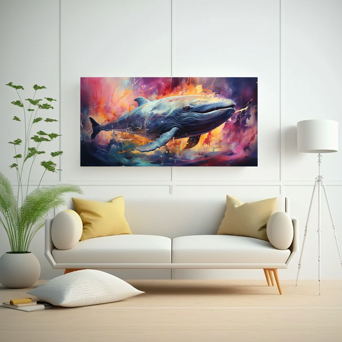 GENERICO - Pintura Vintage De Ballena Gris En Acuarelas 80x40 Cm