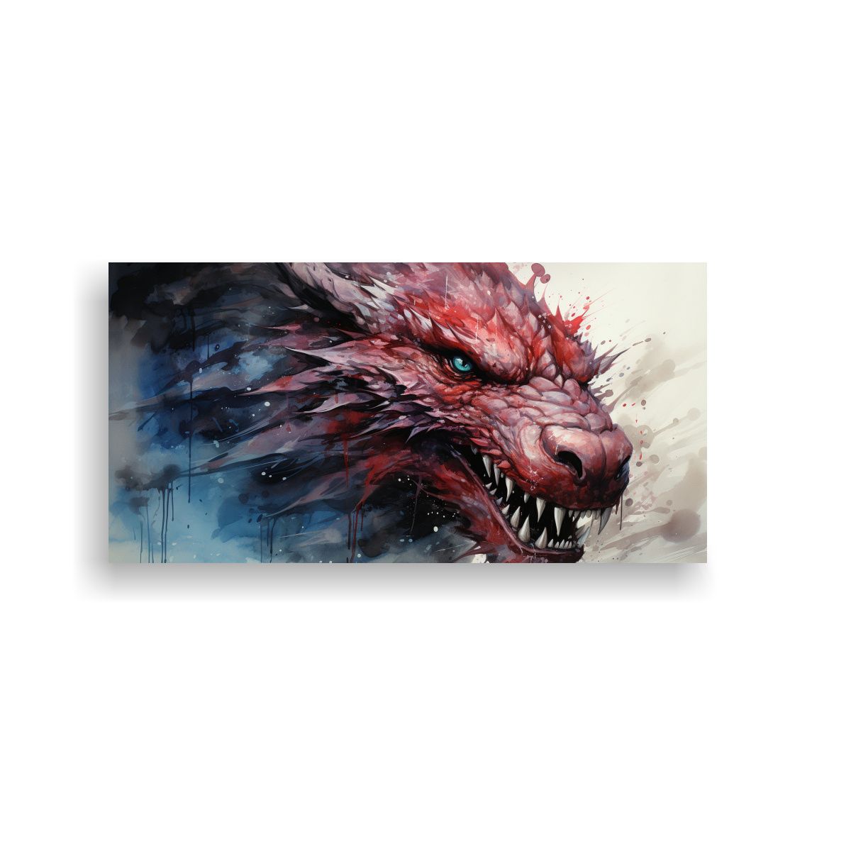 GENERICO - Pintura Moderna Dragón En Acuarelas Y Rojos 100x50 Cm