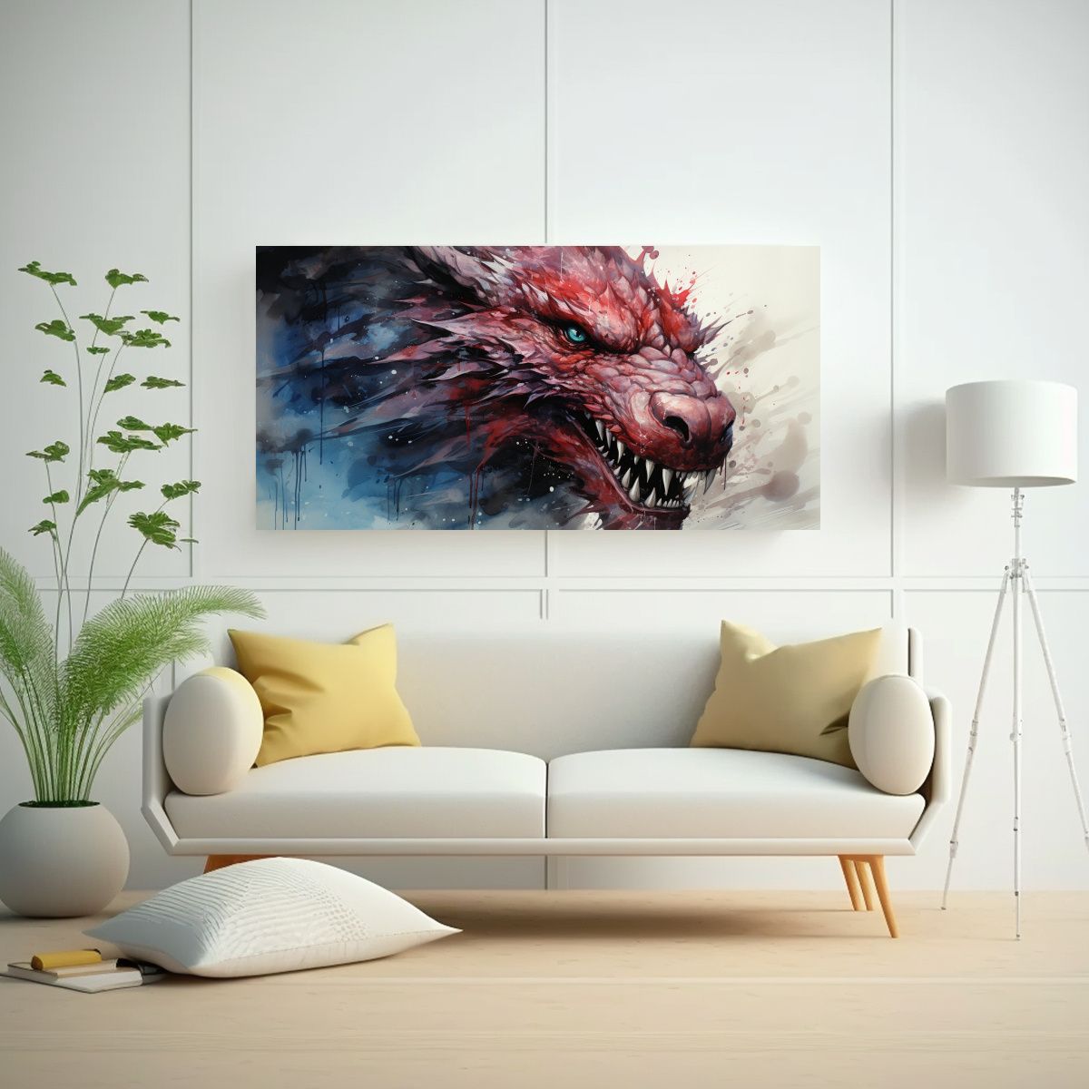 GENERICO - Pintura Moderna Dragón En Acuarelas Y Rojos 100x50 Cm