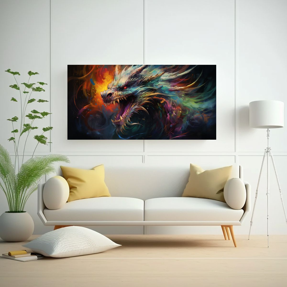 GENERICO - Pintura Al Estilo óleo Estilo Dragón Colorido 80x40 Cm