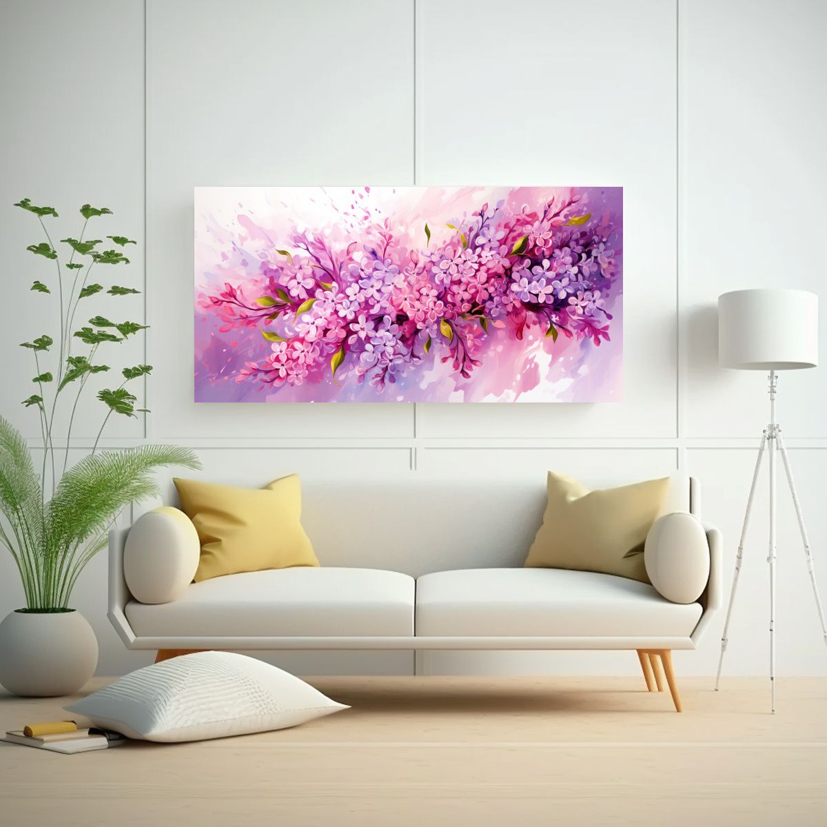 GENERICO - Cuadro Abstracto De Flores Lilas Rojas Y Rosas 60x30 Cm