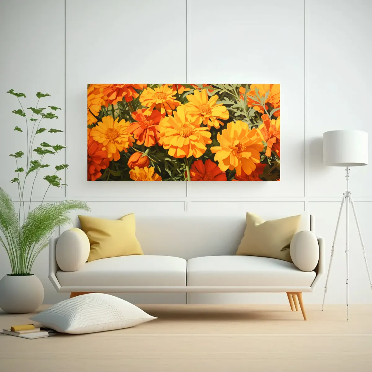 GENERICO - Cuadro Abstracto Simétrico Marigold Hierbas En 60x30 Cm