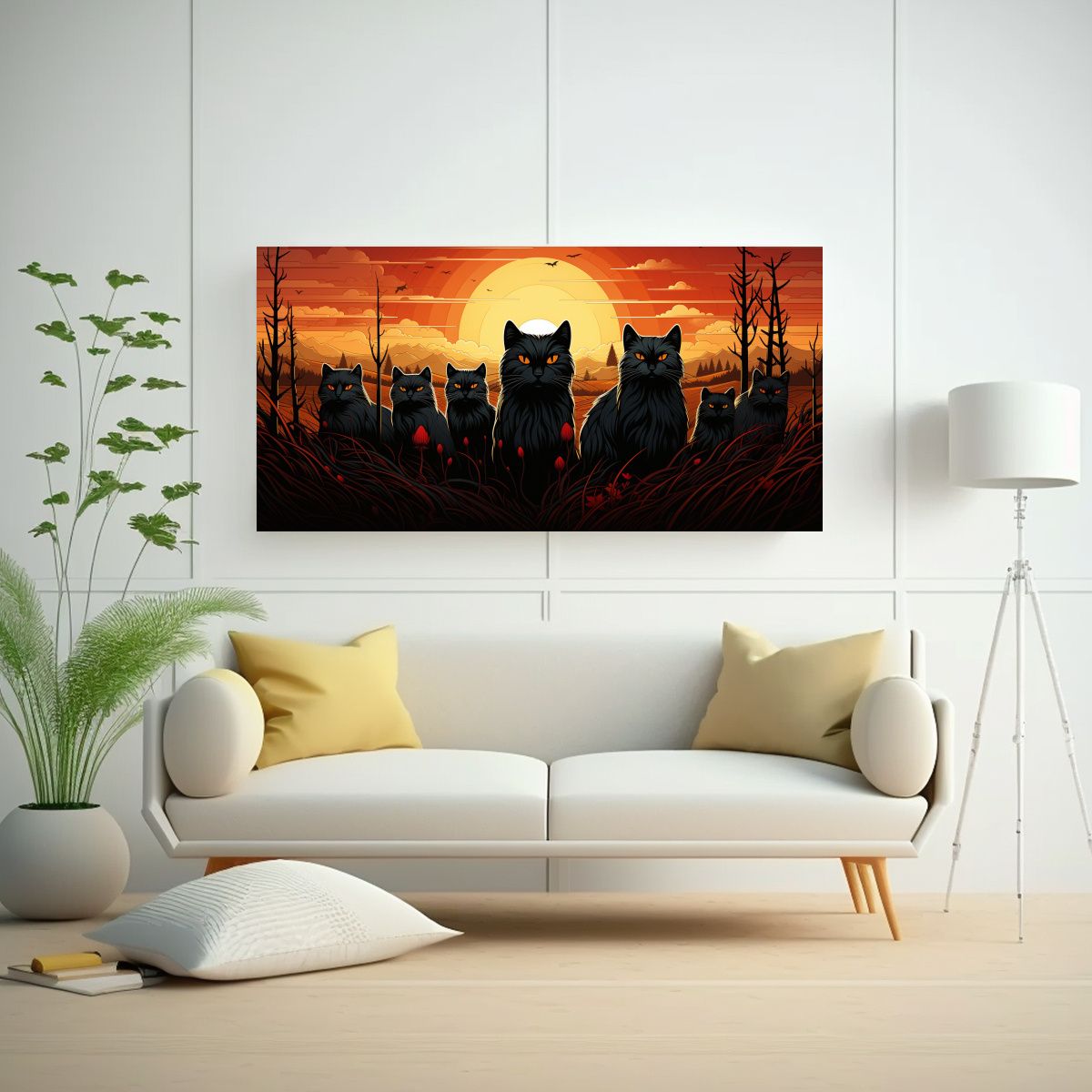GENERICO - Pinturas De Decoración De Gatos Negros En Arte 80x40 Cm