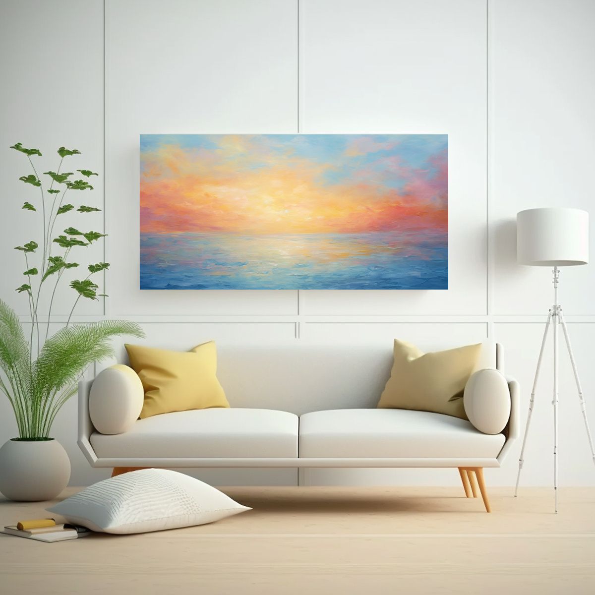 GENERICO - Pinturas Abstractas Al Amanecer Y Atardecer En 100x50 Cm.