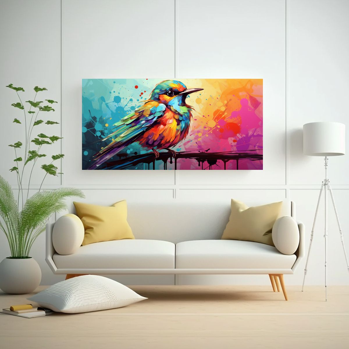 GENERICO - Cuadro Armonía Pájaro Arcoíris Colores Pastel 100x50 Cm