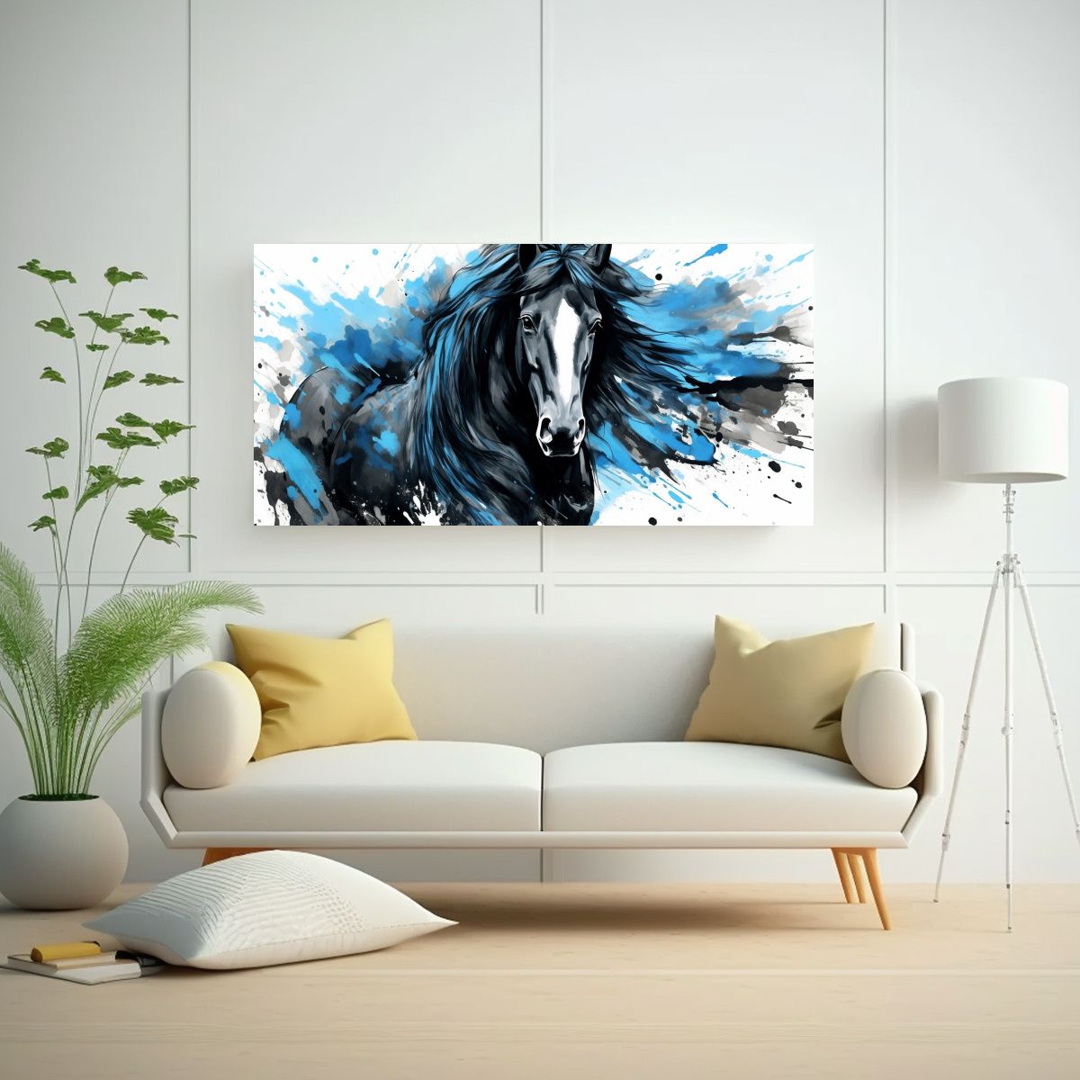 GENERICO - Pintura Pop Art De Un Caballo Clydesdale En Negro 80x40 Cm