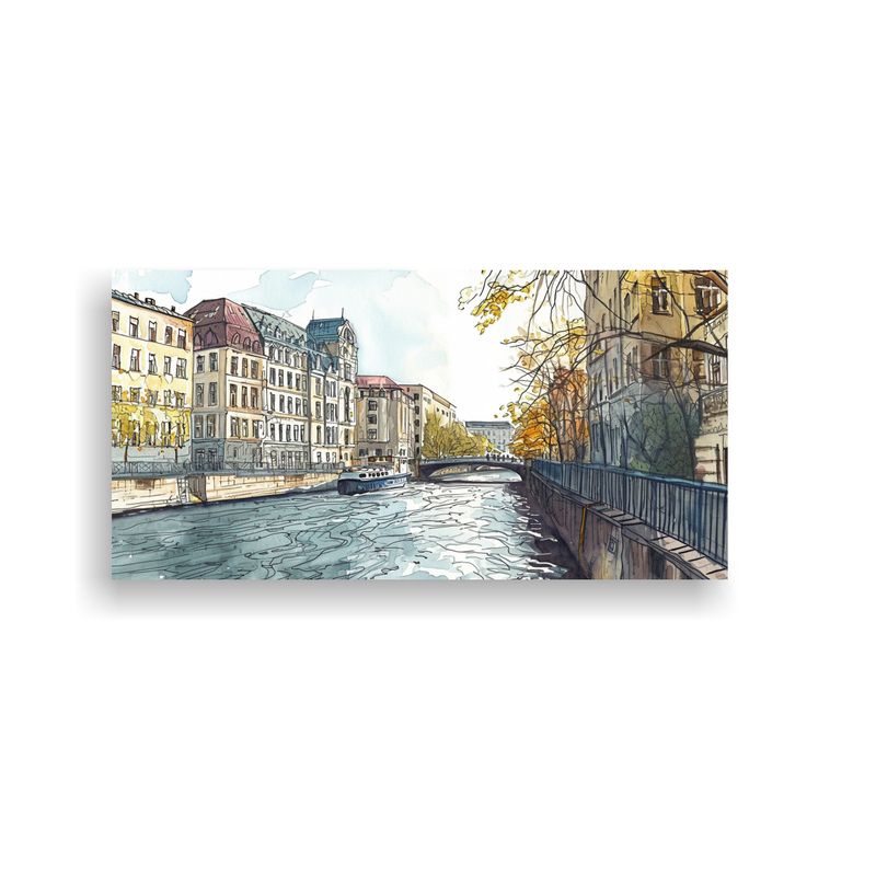 GENERICO - Cuadro Conceptual Berlin Kreuzberg Canal Vista 60x30 Cm