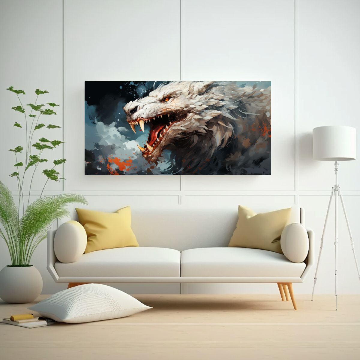 GENERICO - Cuadro Impreso Dragón Blanco En Ambiente 100x50 Cm