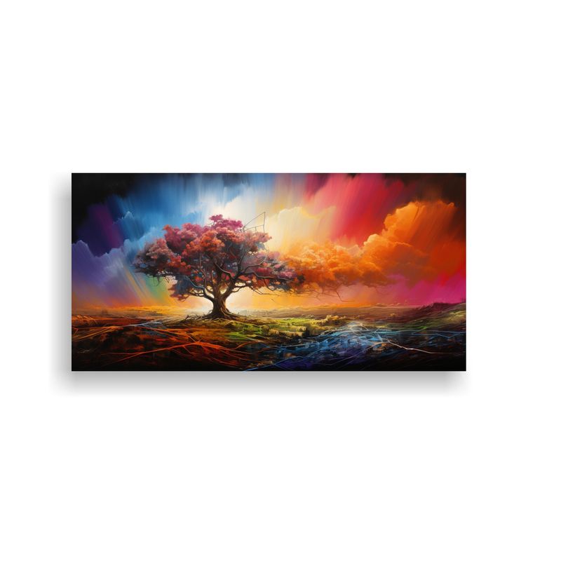 GENERICO - Pintura Abstracta De Paisaje Con Arcoíris Y 60x30 Cm