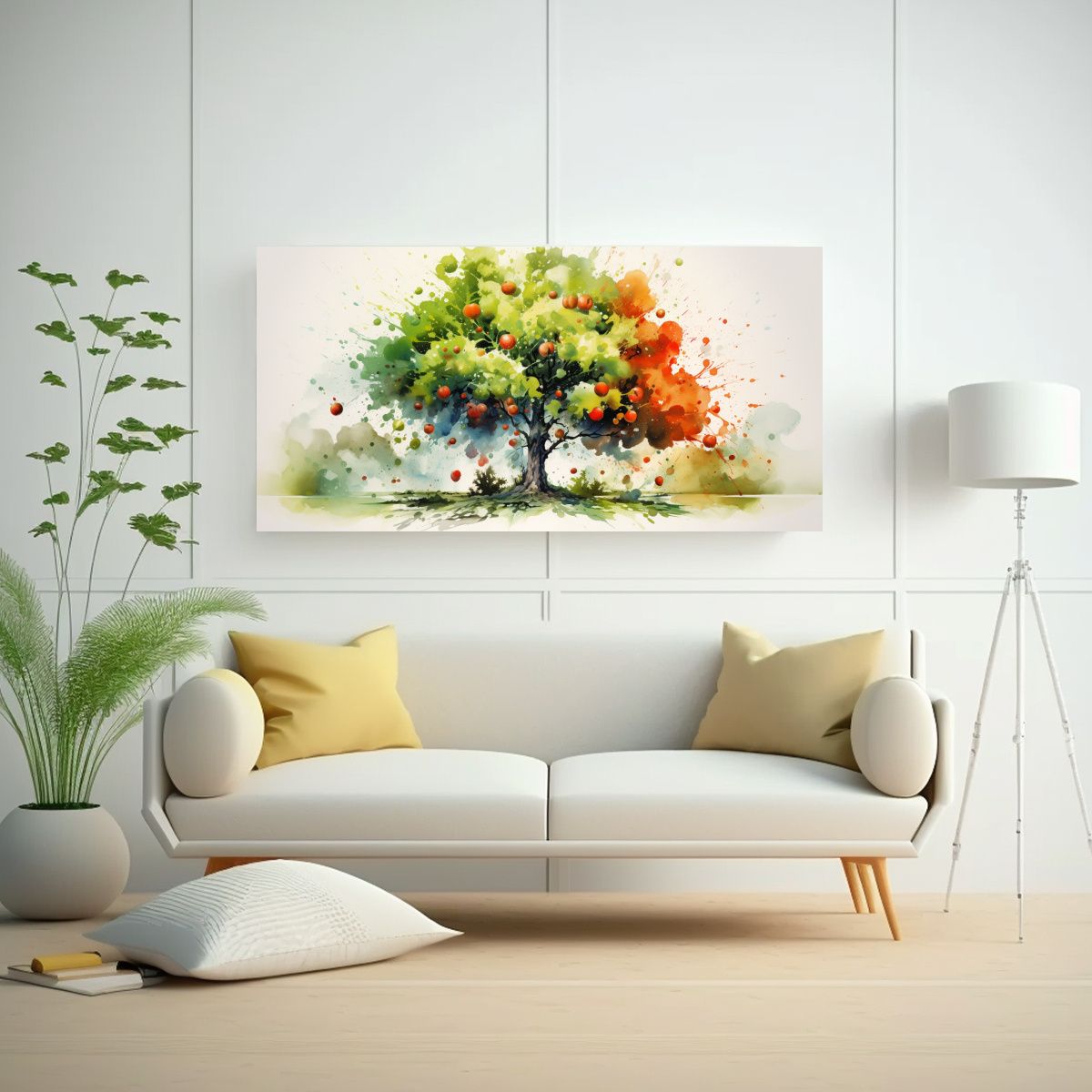 GENERICO - Pintura Abstracta De árbol Frutal Verde Y Rojo 100x50 Cm